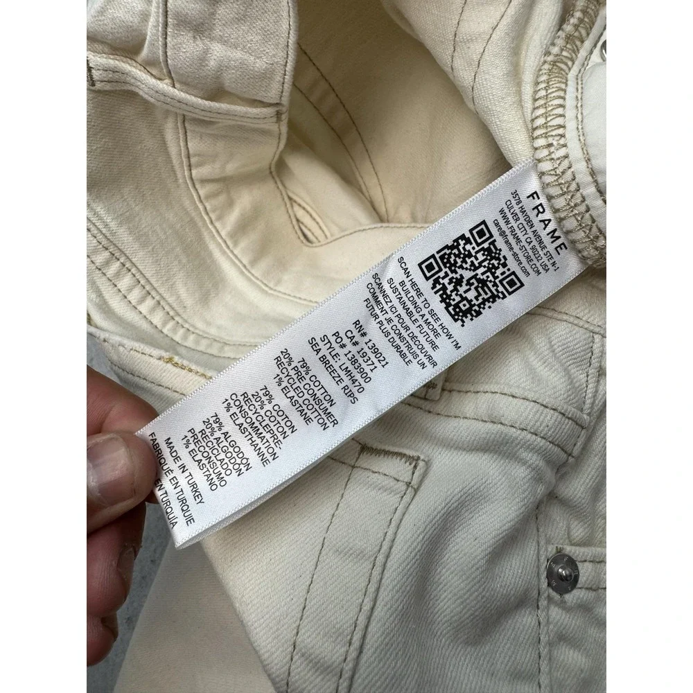 Frame L'Homme Slim Jeans Mens 33x31 Cream Distressed Stretch Light Wash Denim